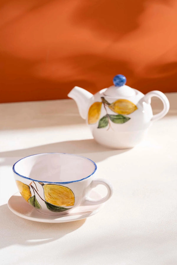 Lemon Pattern Amore 4-Piece Teapot & Cup Set