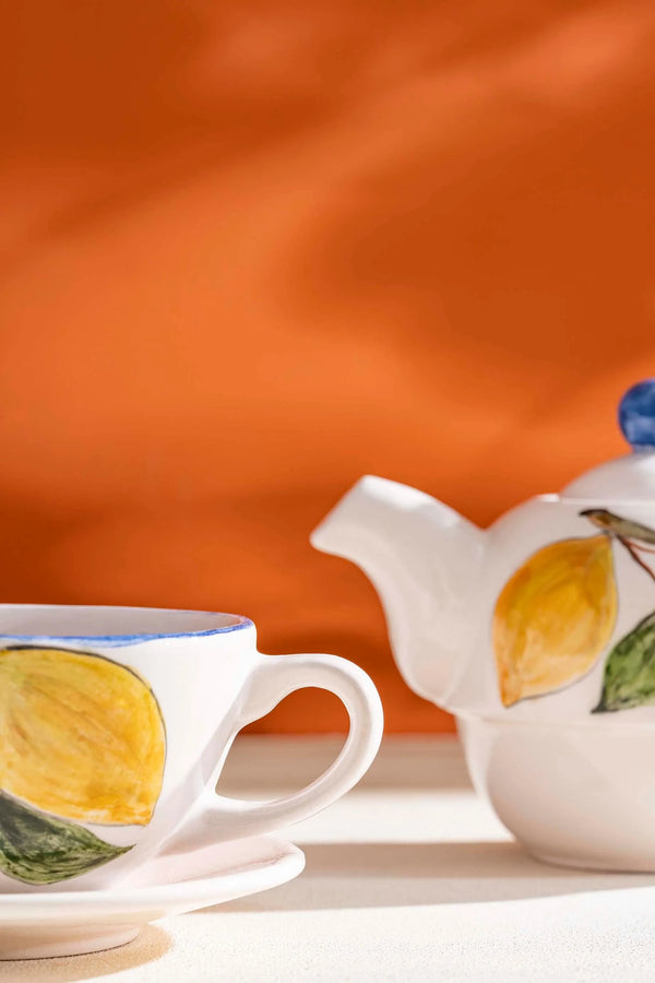 Lemon Pattern Amore 4-Piece Teapot & Cup Set