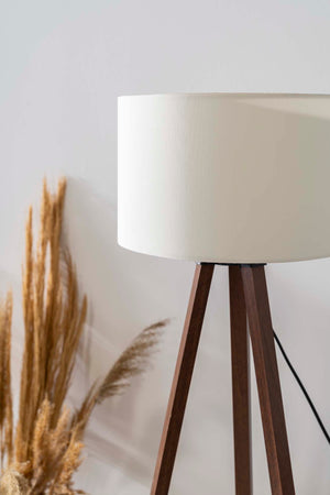 Ivory Textured Cylinder Shade Wooden Tripod Floor Lamp