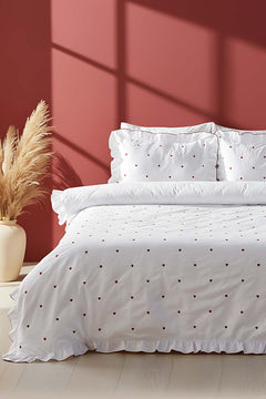 Luva Red Heart 100% Cotton Embroidered Duvet Cover Set, 6-Piece Double Size Bedding – Breathable Fabric, 200x220 cm