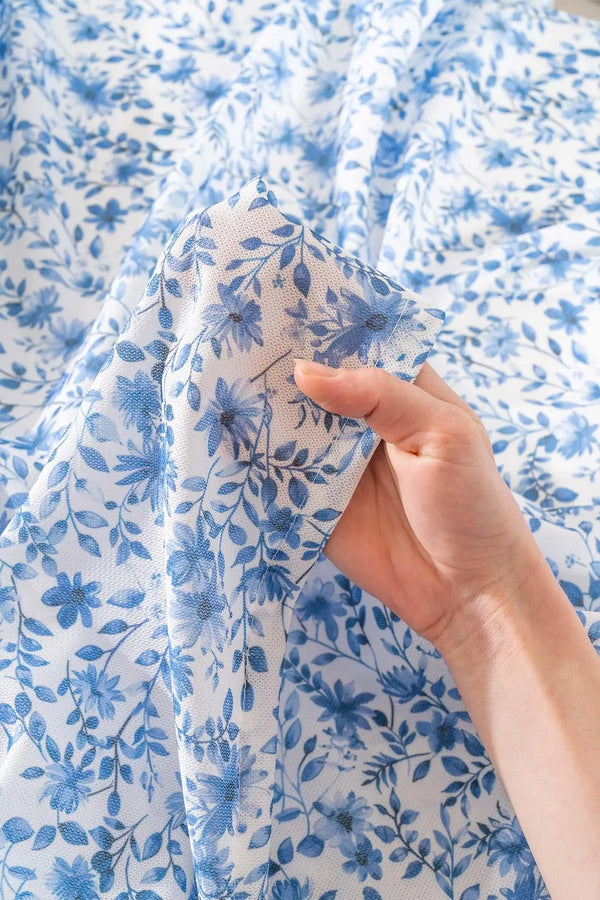 Blue Floral Tablecloth, Table Cover, Picnic Cloth
