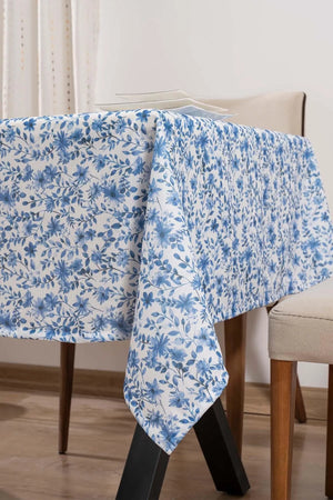 Blue Floral Tablecloth, Table Cover, Picnic Cloth
