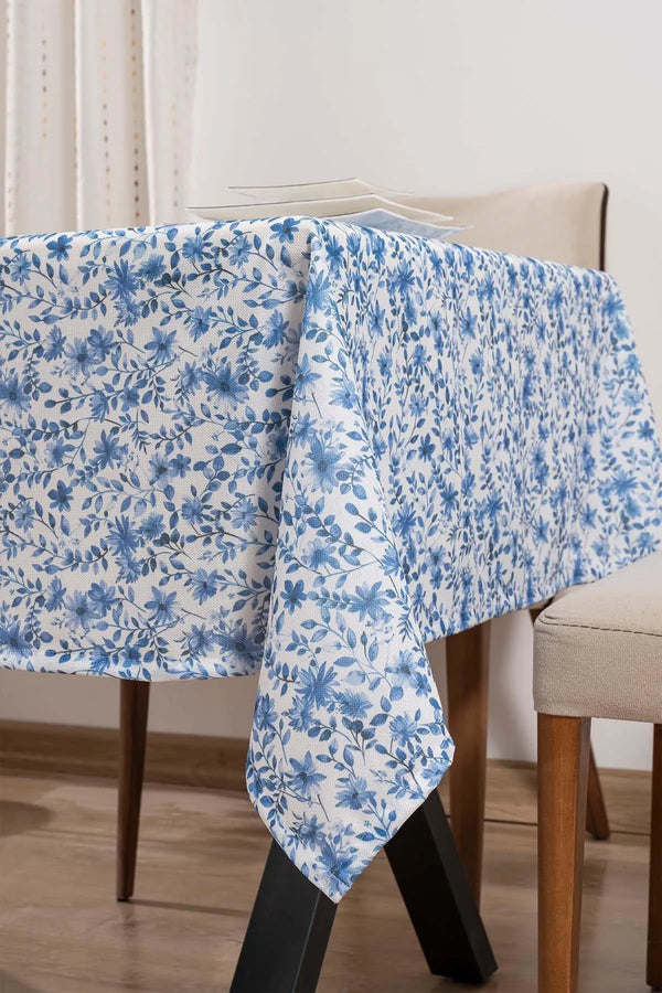 Blue Floral Tablecloth, Table Cover, Picnic Cloth