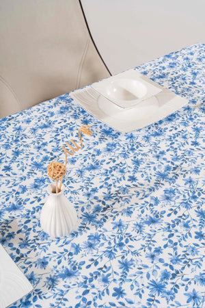 Blue Floral Tablecloth, Table Cover, Picnic Cloth