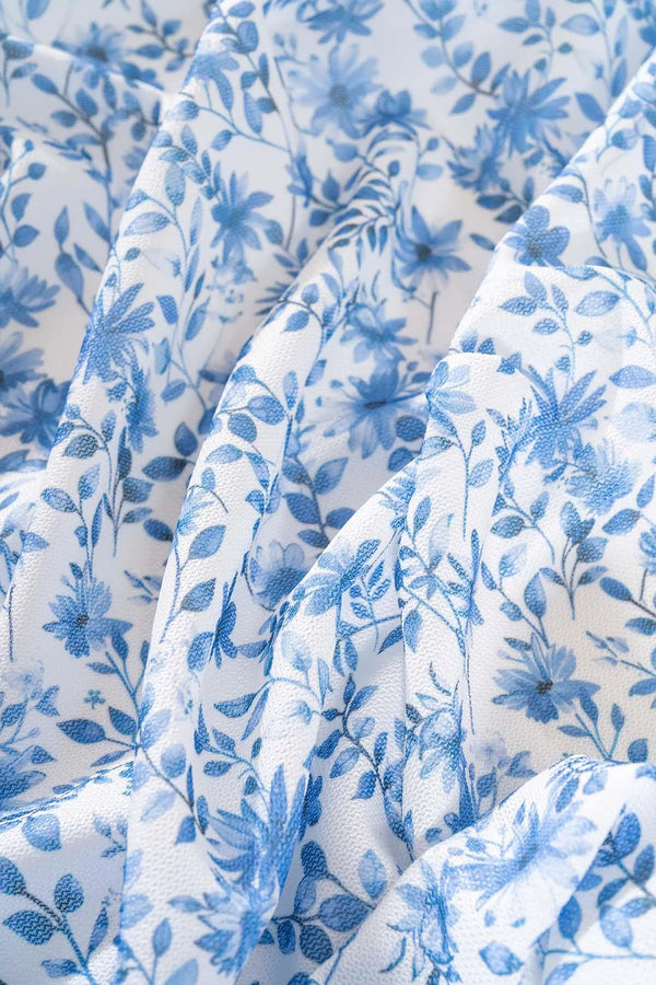Blue Floral Tablecloth, Table Cover, Picnic Cloth