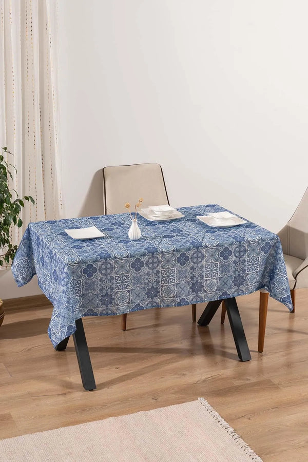 Blue Tile Patterned Tablecloth, Table Napkin, Picnic Cloth