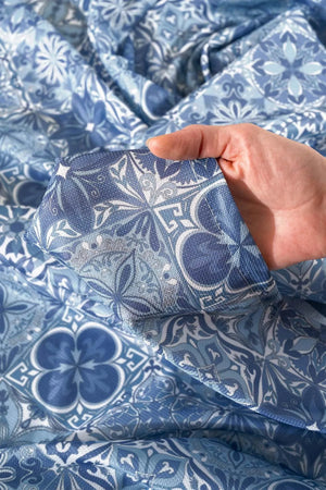 Blue Tile Patterned Tablecloth, Table Napkin, Picnic Cloth
