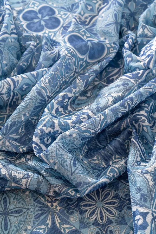 Blue Tile Patterned Tablecloth, Table Napkin, Picnic Cloth