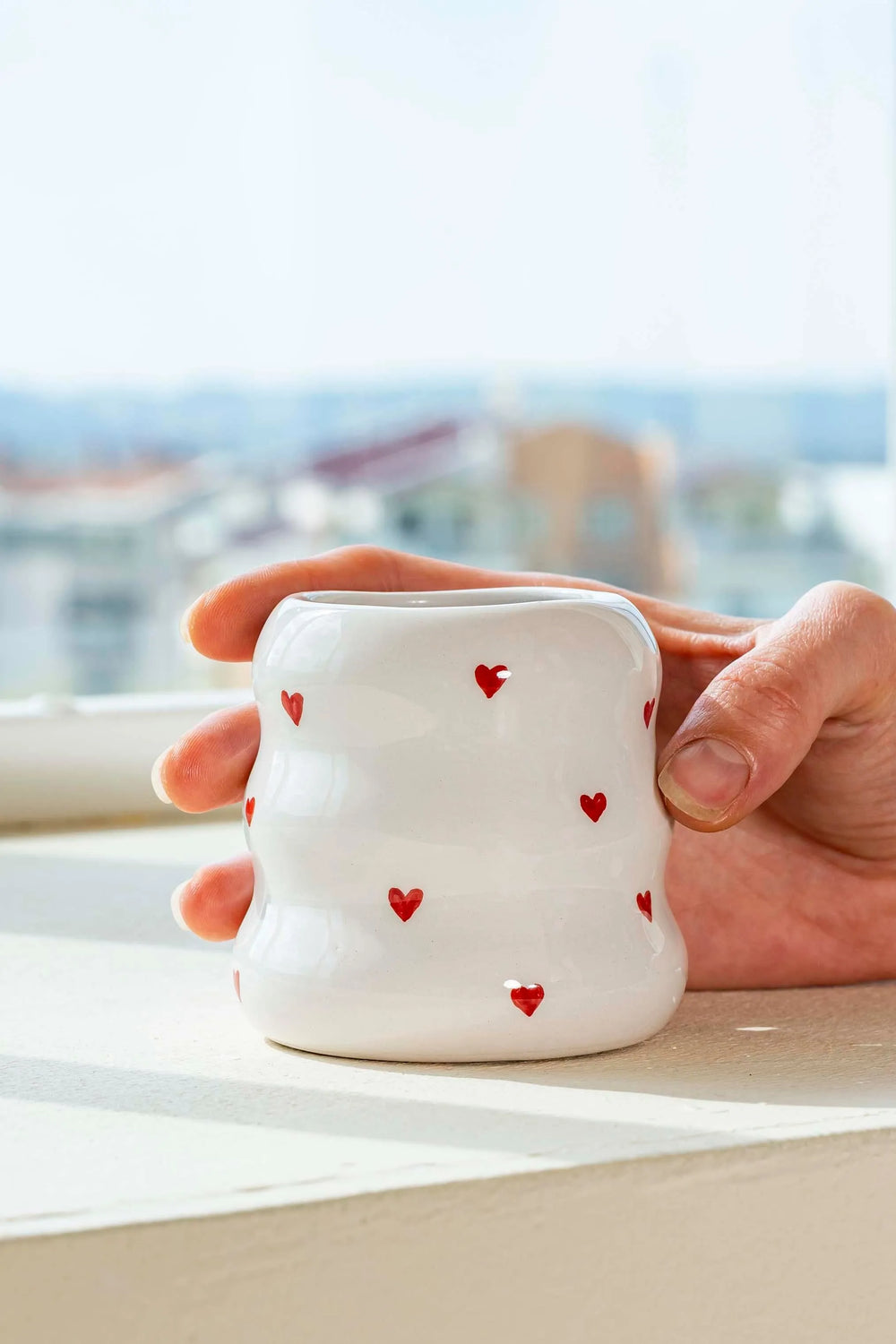 Mini Hearts Amore Handmade Ceramic Double Coffee Glass Mug Cup
