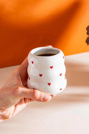 Mini Hearts Amore Handmade Ceramic Double Coffee Glass Mug Cup