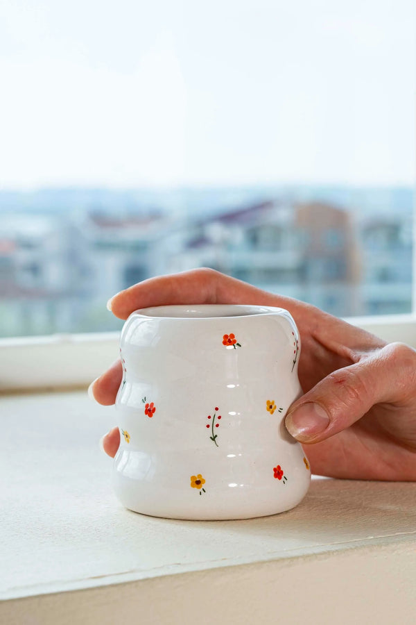 Minimal Flowers Amore Handmade Ceramic Double Coffee Cup Mug