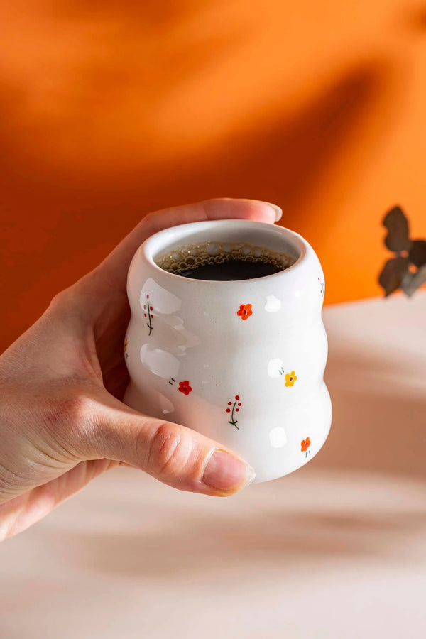 Minimal Flowers Amore Handmade Ceramic Double Coffee Cup Mug