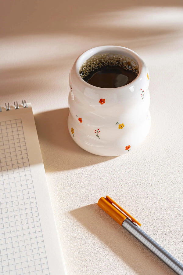 Minimal Flowers Amore Handmade Ceramic Double Coffee Cup Mug