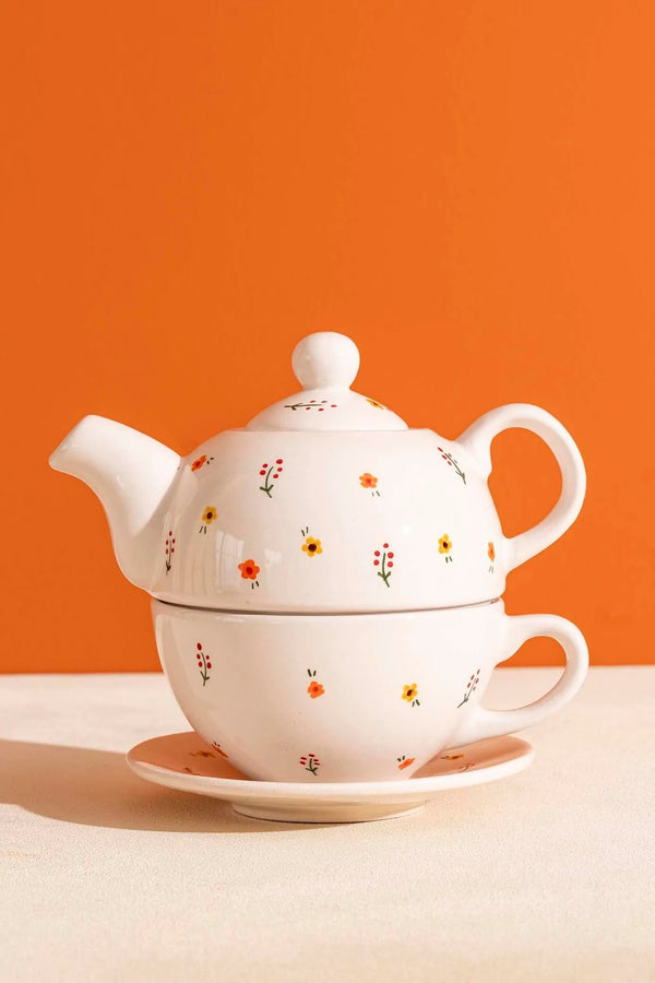 Minimal Flower Amore 4-Piece Teapot & Cup Set