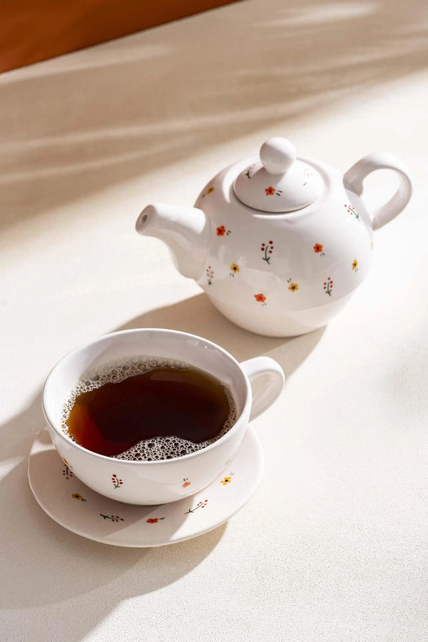 Minimal Flower Amore 4-Piece Teapot & Cup Set