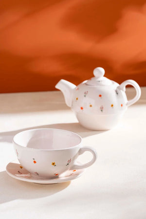 Minimal Flower Amore 4-Piece Teapot & Cup Set
