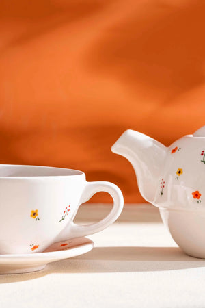 Minimal Flower Amore 4-Piece Teapot & Cup Set