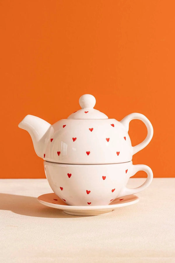 Minimal Heart Amore 4-Piece Teapot & Cup Set