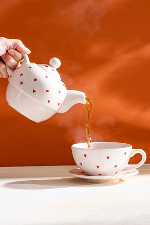 Minimal Heart Amore 4-Piece Teapot & Cup Set