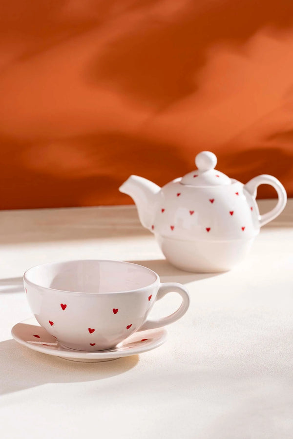 Minimal Heart Amore 4-Piece Teapot & Cup Set