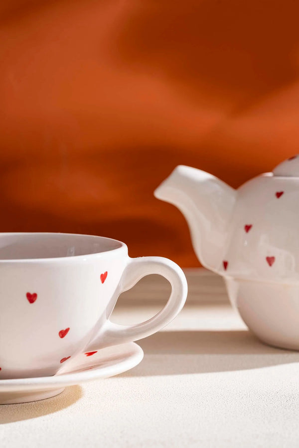 Minimal Heart Amore 4-Piece Teapot & Cup Set