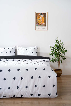 Black Mini Hearts Single Duvet Cover Set – Cotton