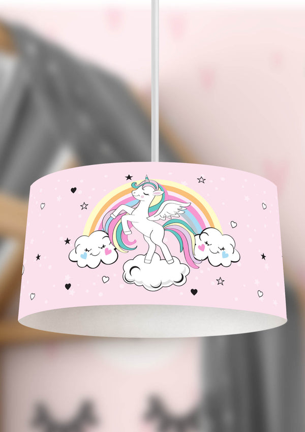 Magic Unicorn Themed Children's Room Pendant Lamp - 30cm Decorative Hanging Light with Adjustable Cable - Non-Toxic Water-Based Print
