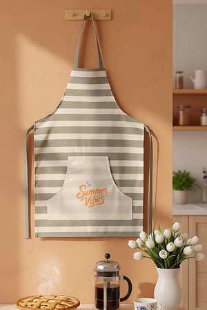 Green Striped Liquid-Resistant Kitchen Apron