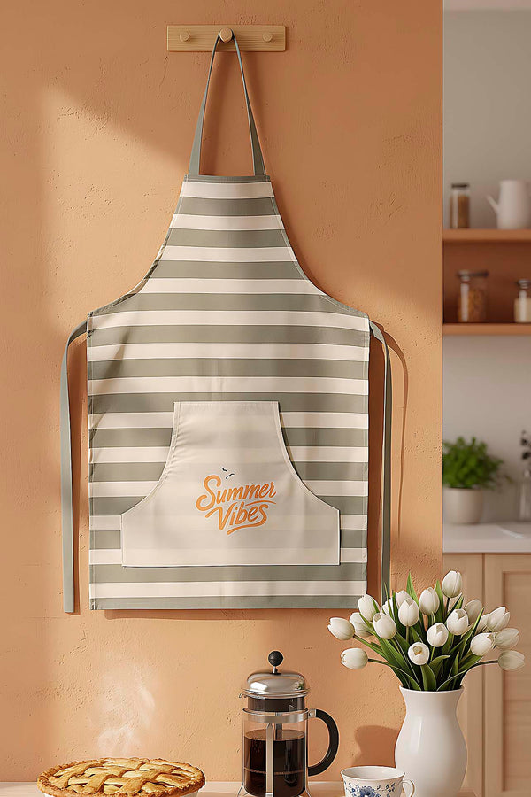 Green Striped Liquid-Resistant Kitchen Apron
