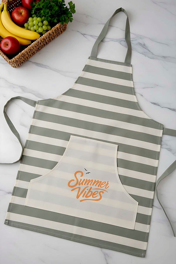 Green Striped Liquid-Resistant Kitchen Apron