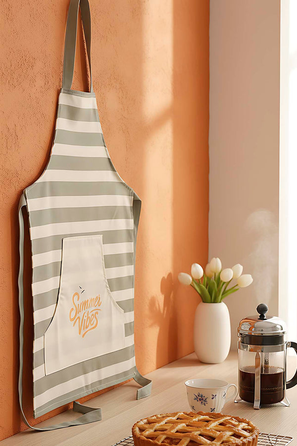 Green Striped Liquid-Resistant Kitchen Apron