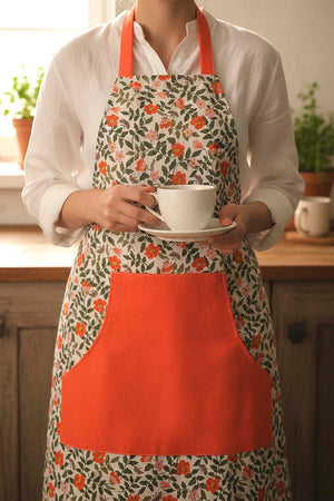 Floral Liquid-Resistant Kitchen Apron