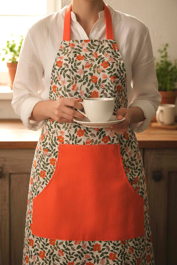 Floral Liquid-Resistant Kitchen Apron