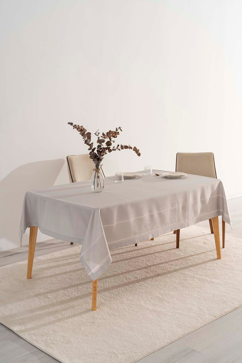 Nora Light Gray Mitered Corner Tablecloth – Elegant Pattern, Polyester Fabric, 150x220 cm