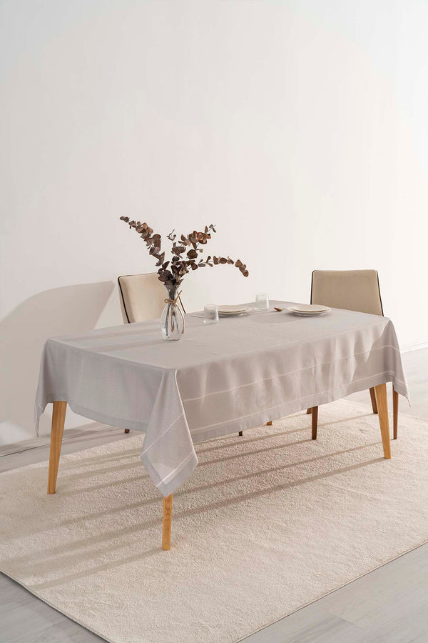 Nora Light Gray Mitered Corner Tablecloth – Elegant Pattern, Polyester Fabric, 150x220 cm