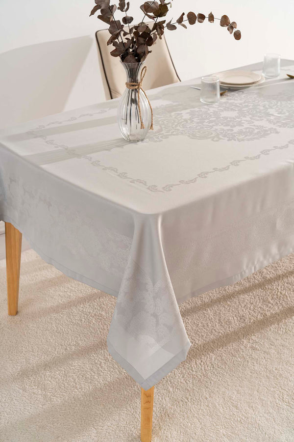 Jumbo Gray Jacquard Tablecloth – Liquid Repellent, Stain Resistant, 100% Polyester, 160x220 cm