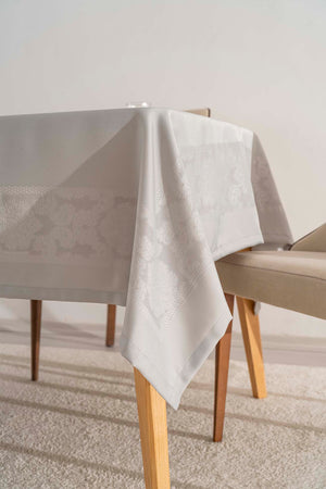 Jumbo Gray Jacquard Tablecloth – Liquid Repellent, Stain Resistant, 100% Polyester, 160x220 cm