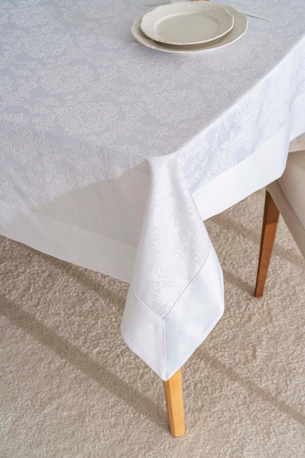 Damascus White Tablecloth 160x220 cm