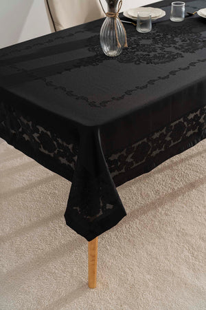 Jumbo Black Jacquard Tablecloth – Liquid Repellent, Stain Resistant, 100% Polyester, 160x220 cm