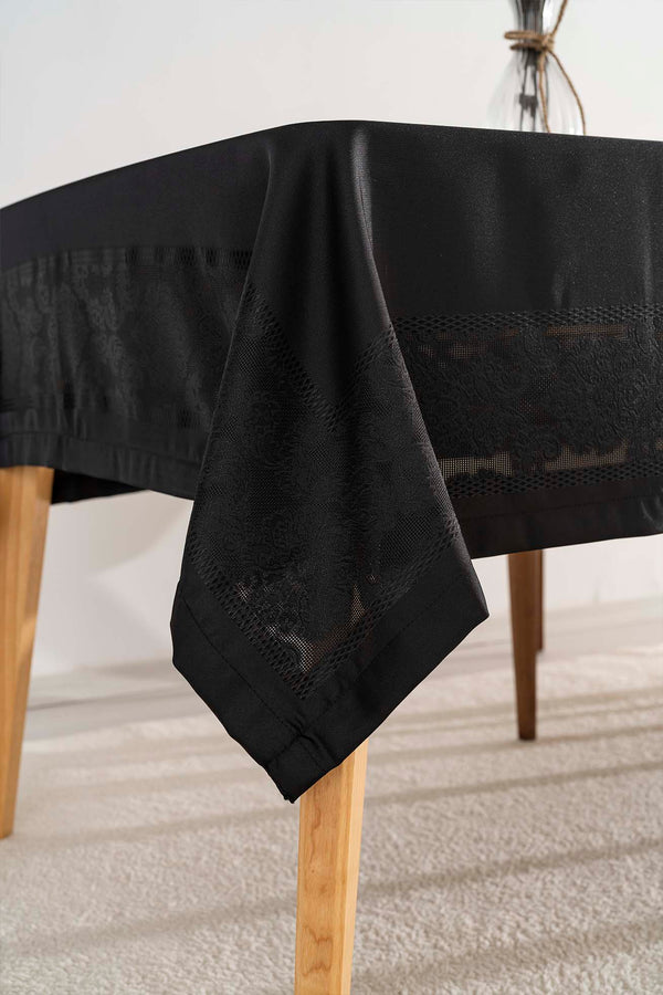 Jumbo Black Jacquard Tablecloth – Liquid Repellent, Stain Resistant, 100% Polyester, 160x220 cm