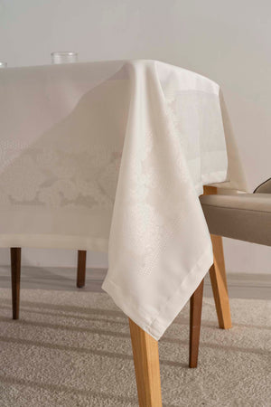 Jumbo Cream Jacquard Tablecloth – Liquid Repellent, Stain Resistant, 100% Polyester, 160x220 cm
