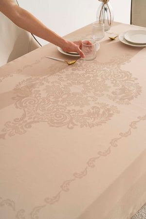 Jumbo Cappuccino Jacquard Tablecloth – Liquid Repellent, Stain Resistant, 100% Polyester, 160x220 cm
