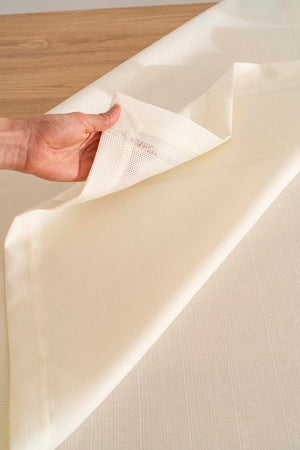 Nora Cream Mitered Corner Tablecloth – Elegant Pattern, Polyester Fabric, 150x220 cm