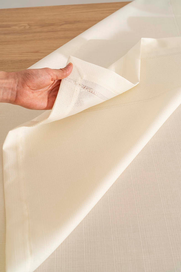 Nora Cream Mitered Corner Tablecloth – Elegant Pattern, Polyester Fabric, 150x220 cm