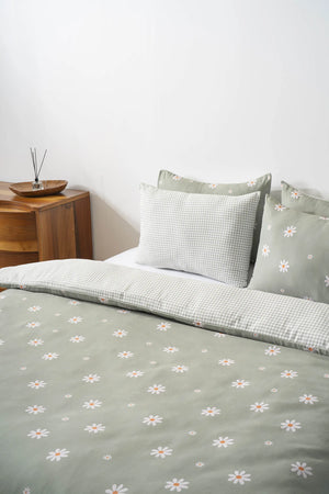 Minimal Green Daisy Outlet Double Duvet Cover Set – Cotton