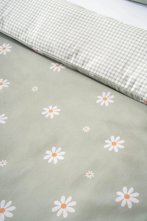 Minimal Green Daisy Outlet Double Duvet Cover Set – Cotton