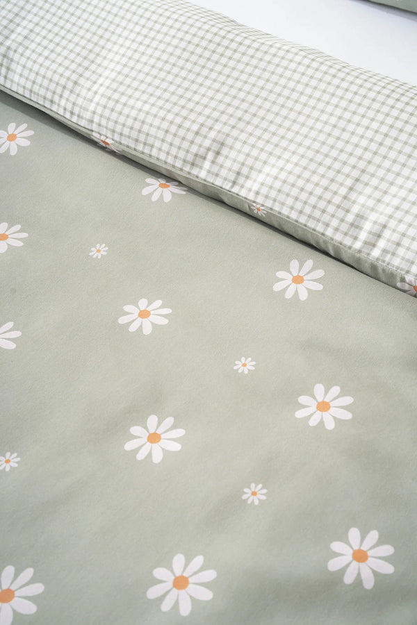 Minimal Green Daisy Outlet Double Duvet Cover Set – Cotton