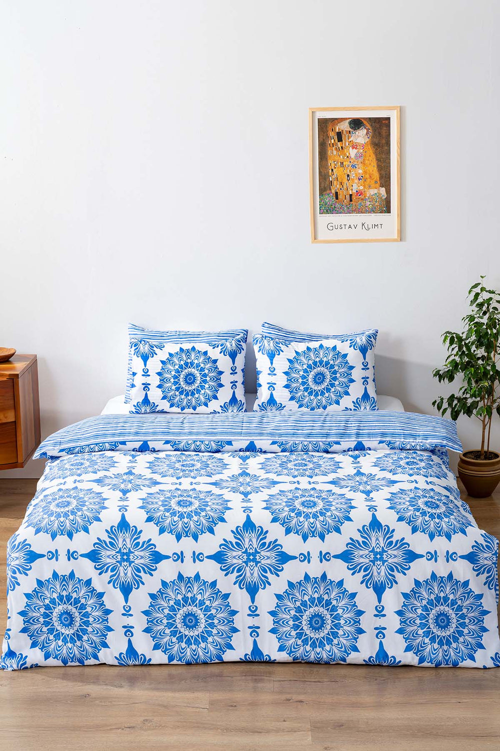 Alaçatı Blue Double Outlet Cotton Duvet Cover Set