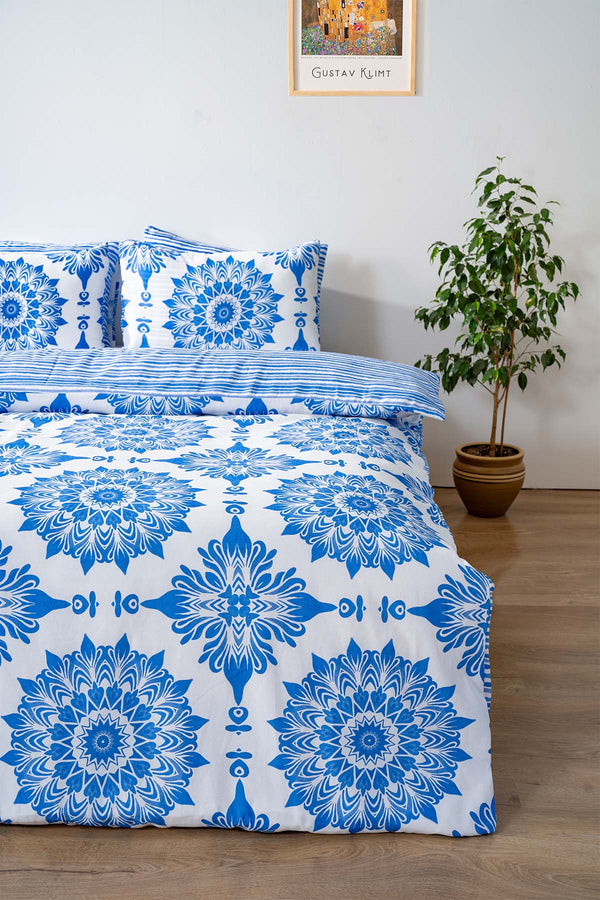 Alaçatı Blue Double Outlet Cotton Duvet Cover Set
