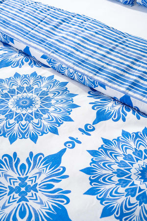 Alaçatı Blue Double Outlet Cotton Duvet Cover Set